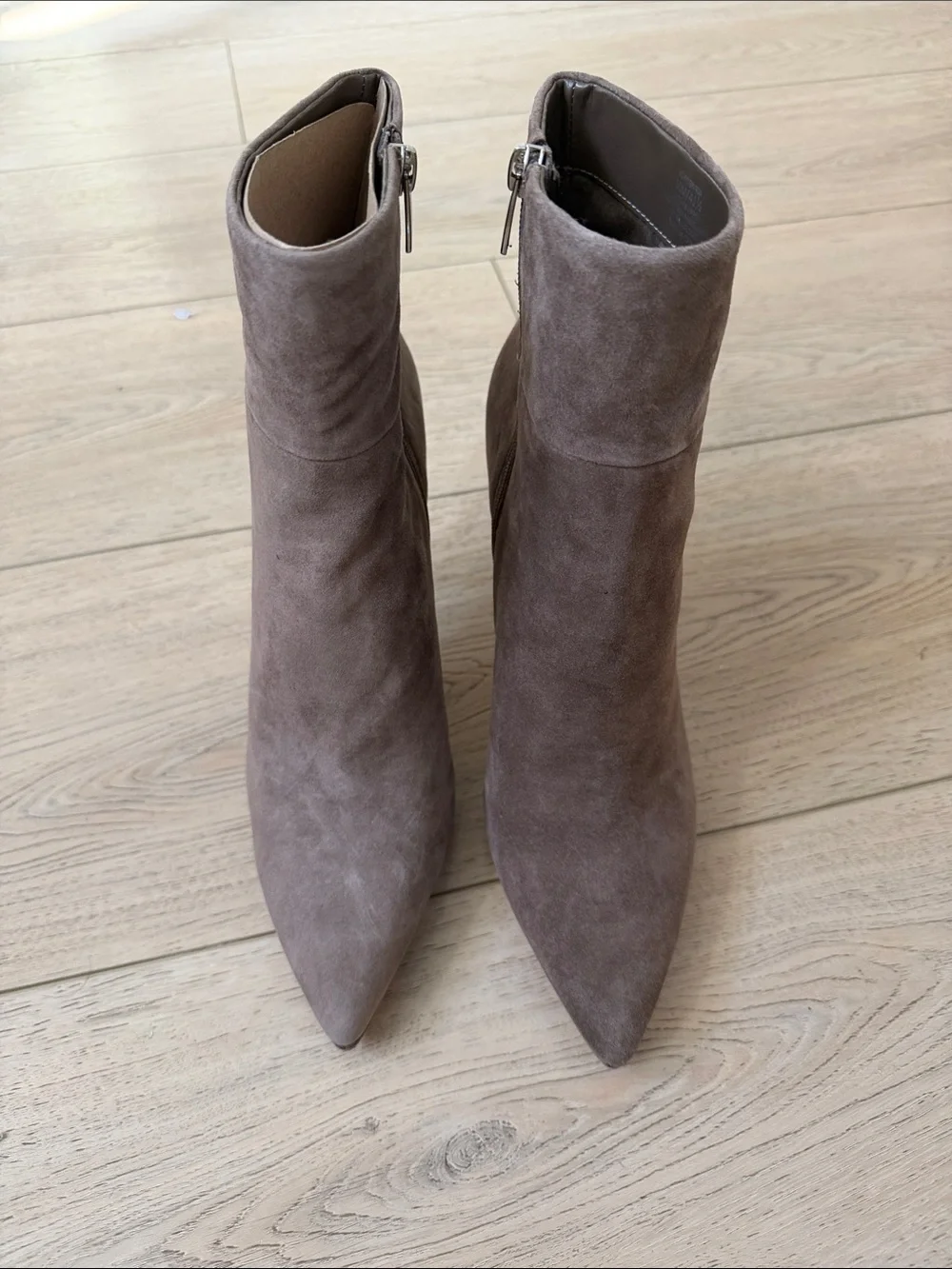 Vince Camuto Taupe Suede Pointed-Toe Ankle Booties